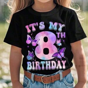 Kids 'It's My 8th Birthday' Black Graphic Tee